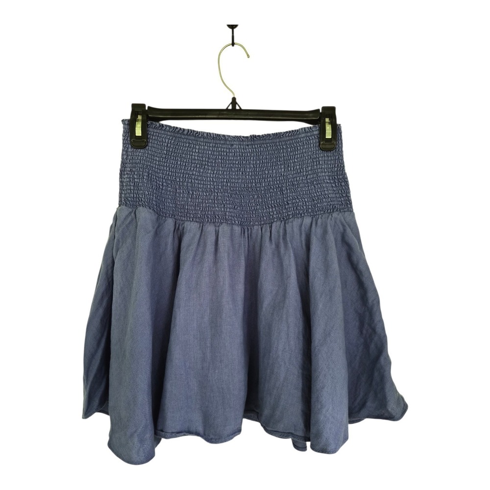 J.Crew Smocked Waist‎ Linen Mini Skirt M Blue Periwinkle Pull On Cottagecore